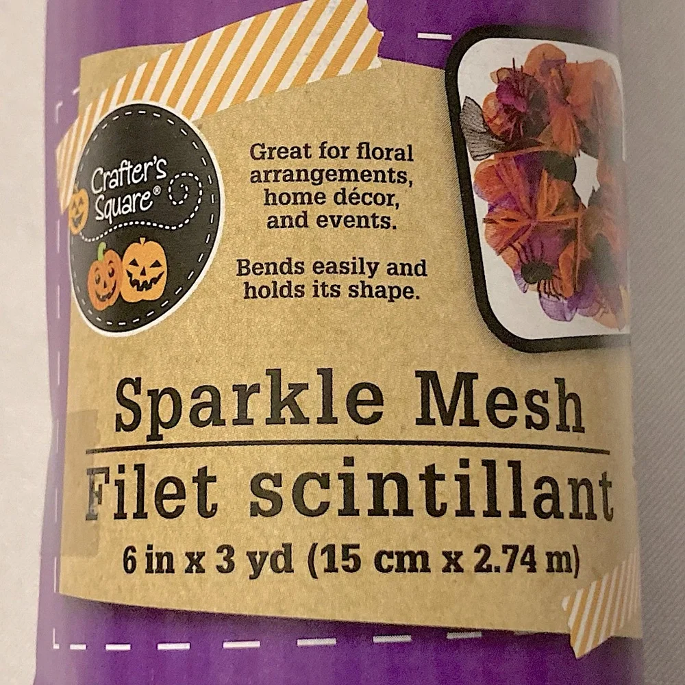 Crafter’s Square Decorative Mesh 6” x 108” Black With Glittery Spiderwebs